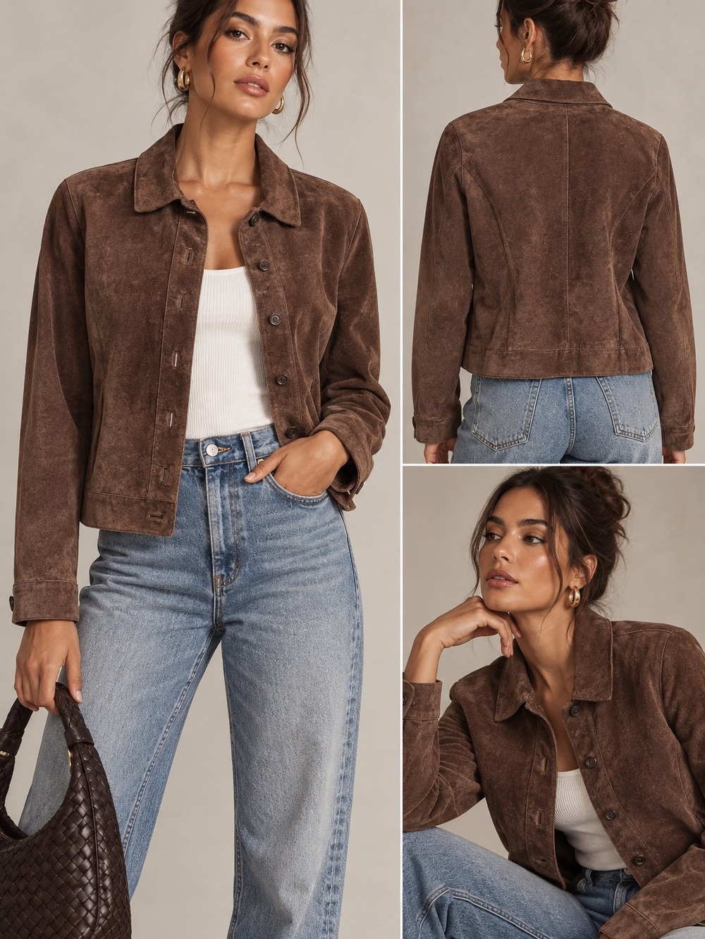 Beautiful vintage-style brown suede leather jacket